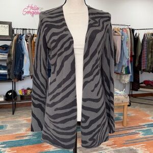 White + Warren Zebra Pattern Cashmere Cardigan